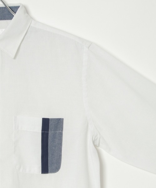 ikka(イッカ)の「7分リネン混切り替えポケットシャツ(シャツ/ブラウス・メンズ・ホワイト/ネイビー/オリーブ・S/M/L/XL)」の10枚目の写真