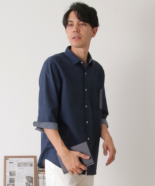 ikka(イッカ)の「7分リネン混切り替えポケットシャツ(シャツ/ブラウス・メンズ・ホワイト/ネイビー/オリーブ・S/M/L/XL)」の17枚目の写真