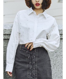jouetie | ラインストーンクロップドシャツ(シャツ/ブラウス)
