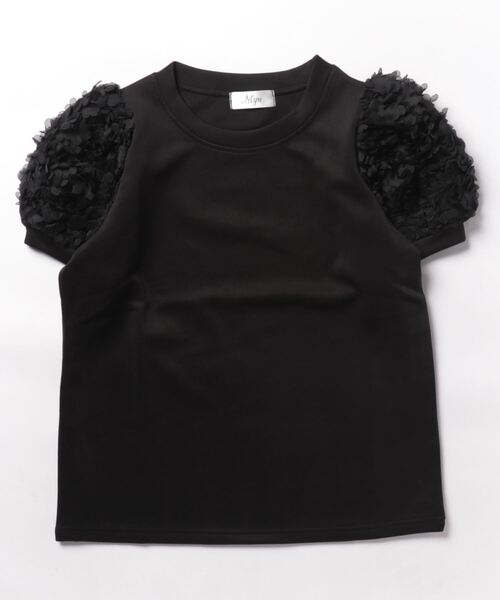 トップス Tシャツ 半袖 パフスリーブ フラワー ネック M/L フラワーパフスリーブ トップス（Tシャツ/カットソー）｜M y u