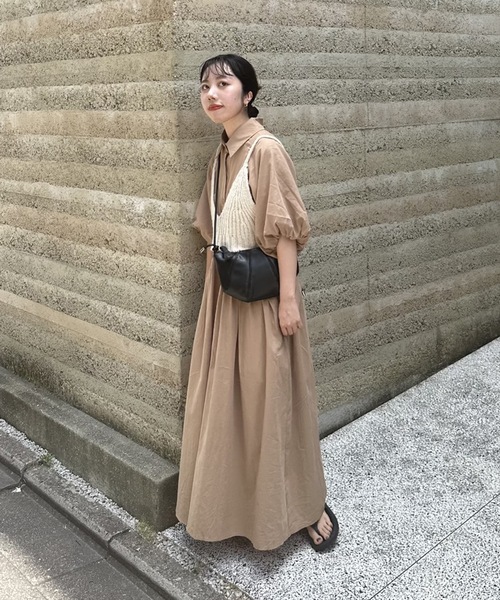 値下げ☆louren puff sleeve onepiece キャメル S キャミワンピース