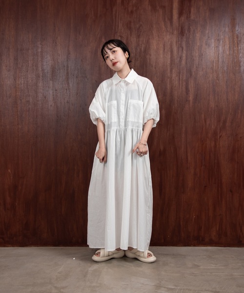 lawgy(ラウジー)の「puff sleeve shirt op(ワンピース・レディース・ホワイト/ベージュ/ブラック・FREE)」の13枚目の写真