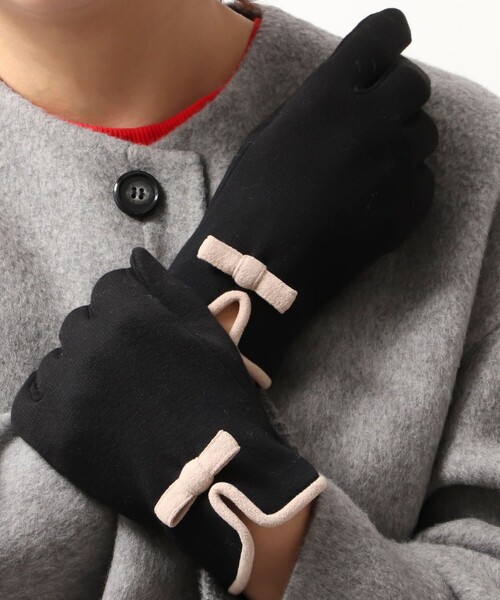 NOLLEY’S（ノーリーズ）の「リボンジャージグローブ（手袋・レディース・グレー/ブラック/ネイビー・FREE）」の2枚目の写真