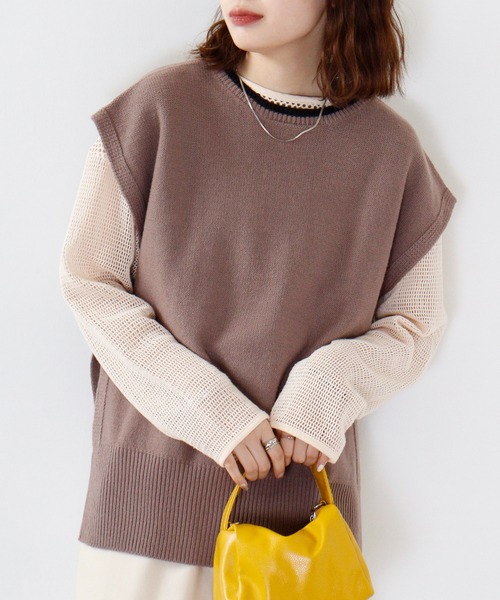 【セール】a.n.l ミドルゲージ配色ニットベスト（ベスト）｜a.n.l（エーエヌエル レーベル） 6,534円