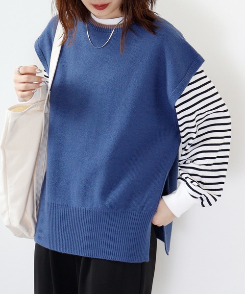 【セール】a.n.l ミドルゲージ配色ニットベスト（ベスト）｜a.n.l（エーエヌエル レーベル）