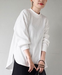 【シンプルなのに「上品」に魅せる】ワッフルカットソー ラウンド テールヘム プルオーバー