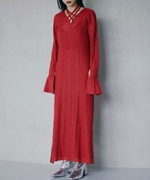 Ameri | UND CROSS NECK CROCHET KNIT DRESS(ワンピース)