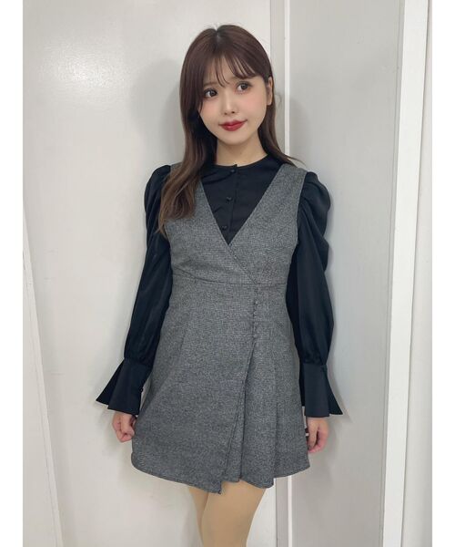 EATME（イートミー）の「サイドプリーツラップライクジャンスカ（ジャンパースカート・レディース・その他1/ブラック/グレー・SMALL/MEDIUM）」の8枚目の写真