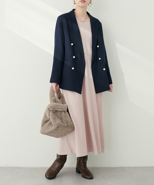 natural couture（ナチュラルクチュール）の「【mamamo】2WAY配色カットワンピース（ワンピース・レディース・ライトベージュ/パープル/ブラック/ボルドー・FREE）」の3枚目の写真