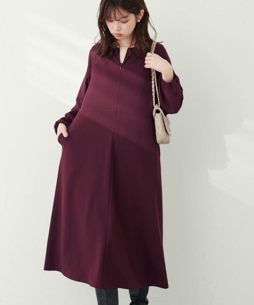 natural couture（ナチュラルクチュール）の「【mamamo】2WAY配色カットワンピース（ワンピース・レディース・ライトベージュ/パープル/ブラック/ボルドー・FREE）」の4枚目の写真