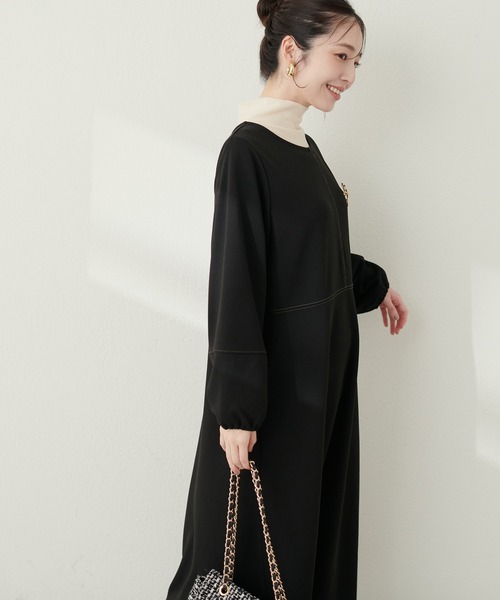 natural couture（ナチュラルクチュール）の「【mamamo】2WAY配色カットワンピース（ワンピース・レディース・ライトベージュ/パープル/ブラック/ボルドー・FREE）」の9枚目の写真
