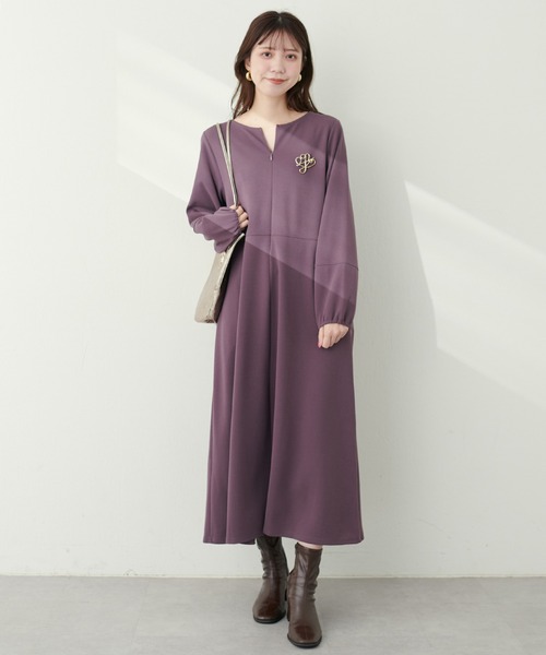 natural couture（ナチュラルクチュール）の「【mamamo】2WAY配色カットワンピース（ワンピース・レディース・ライトベージュ/パープル/ブラック/ボルドー・FREE）」の20枚目の写真
