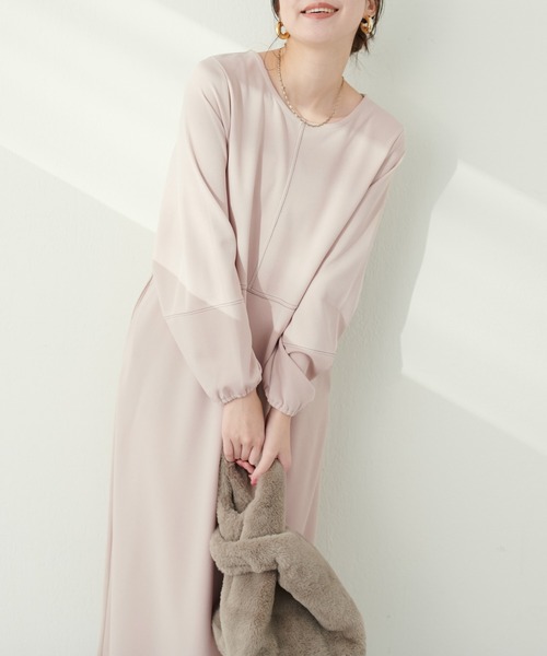natural couture（ナチュラルクチュール）の「【mamamo】2WAY配色カットワンピース（ワンピース・レディース・ライトベージュ/パープル/ブラック/ボルドー・FREE）」の18枚目の写真