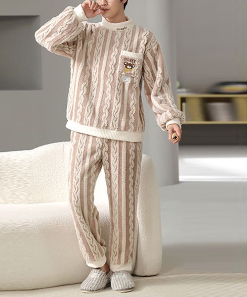 秋冬2点セット リブ付きニット柄カップル/男女ルームウェア（ルームウェア/パジャマ）｜aimoha（アイモハ）
