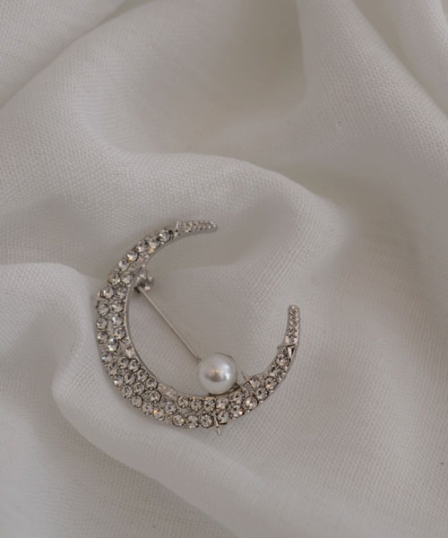 resonance】月モチーフ パーピル キラキラビジュー ブローチ  