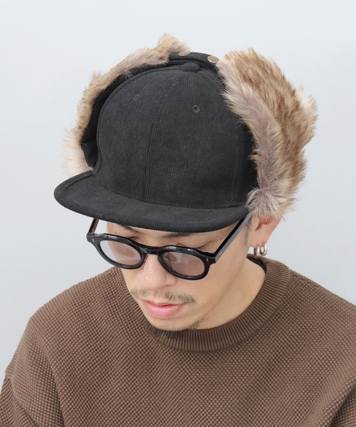 A.M.S.(エーエムエス)の「MIXファー イヤーフラップ付き コーデュロイ 平ツバ フライトキャップ(キャップ・メンズ・ブラック/オリーブ/ベージュ・FREE)」の9枚目の写真