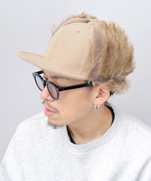 A.M.S.(エーエムエス)の「MIXファー イヤーフラップ付き コーデュロイ 平ツバ フライトキャップ(キャップ・メンズ・ブラック/オリーブ/ベージュ・FREE)」の4枚目の写真