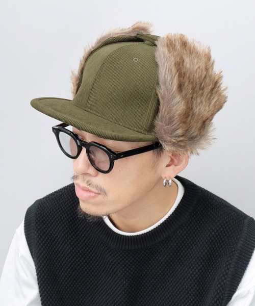 A.M.S.(エーエムエス)の「MIXファー イヤーフラップ付き コーデュロイ 平ツバ フライトキャップ(キャップ・メンズ・ブラック/オリーブ/ベージュ・FREE)」の6枚目の写真