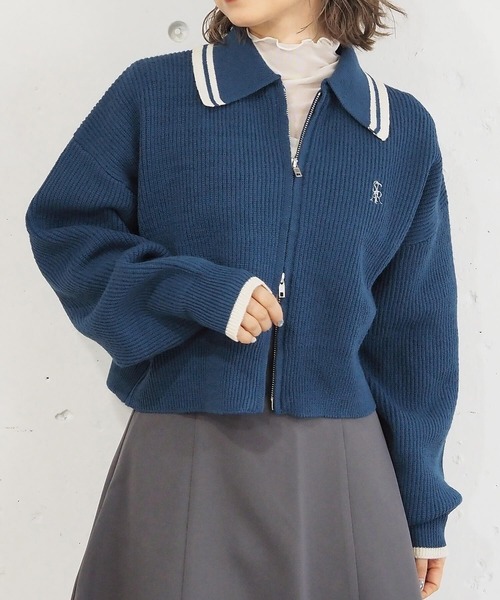 tiptop(ティップトップ)の「【2025AW新色登場】ライン衿ジップブルゾン(ニット/セーター・レディース・ネイビー/ブルー/アイボリー/ボルドー/チャコールグレー/オフホワイト・FREE)」の10枚目の写真