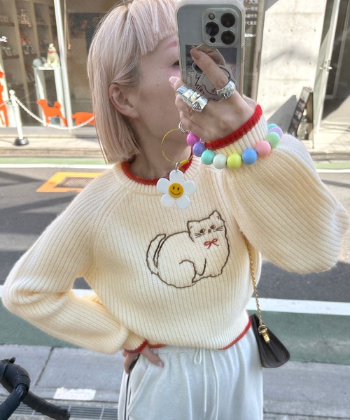 Alley by w closet（アリーバイダブルクローゼット）の「【Alley】ネコ刺しゅうニットプルオーバー（ニット/セーター・レディース・オフホワイト/ネイビー・FREE）」の19枚目の写真