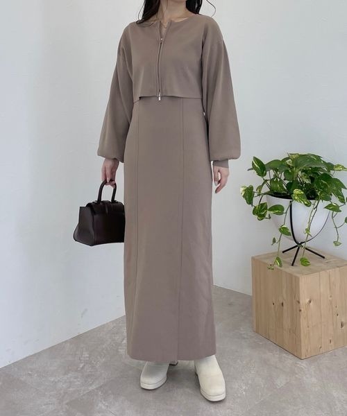 mysty woman（ミスティウーマン）の「ダブルZIPニットカーデ×ノースリワンピース　996655（ワンピース・レディース・オフホワイト/チャコールグレー/モカ・FREE）」の7枚目の写真