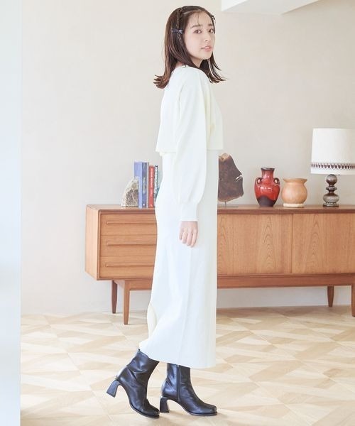 mysty woman（ミスティウーマン）の「ダブルZIPニットカーデ×ノースリワンピース　996655（ワンピース・レディース・オフホワイト/チャコールグレー/モカ・FREE）」の5枚目の写真