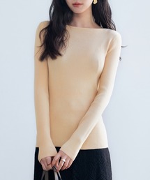 リブ編みボートネックニットプルオーバー