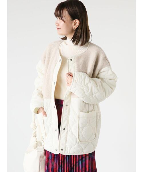Lugnoncure（ルノンキュール）の「ノーカラーボアキルト切替コート（その他アウター・レディース・カーキ/ブラック/オフホワイト・F）」の2枚目の写真