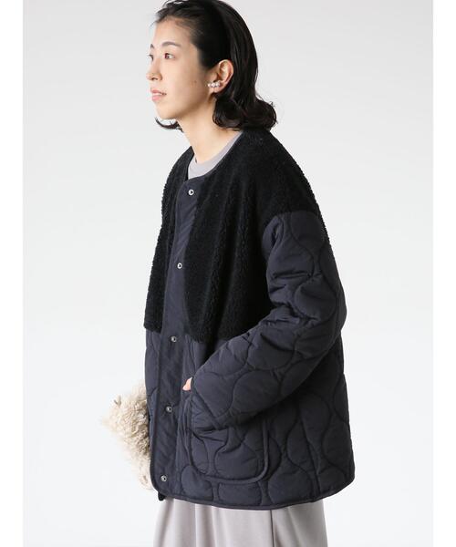 Lugnoncure（ルノンキュール）の「ノーカラーボアキルト切替コート（その他アウター・レディース・カーキ/ブラック/オフホワイト・F）」の3枚目の写真