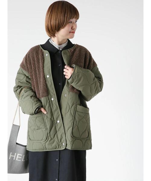 Lugnoncure（ルノンキュール）の「ノーカラーボアキルト切替コート（その他アウター・レディース・カーキ/ブラック/オフホワイト・F）」の4枚目の写真