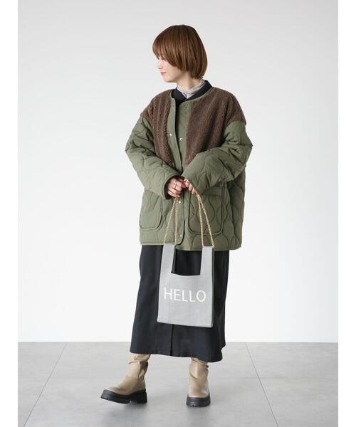 Lugnoncure（ルノンキュール）の「ノーカラーボアキルト切替コート（その他アウター・レディース・カーキ/ブラック/オフホワイト・F）」の6枚目の写真