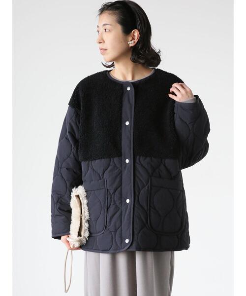 Lugnoncure（ルノンキュール）の「ノーカラーボアキルト切替コート（その他アウター・レディース・カーキ/ブラック/オフホワイト・F）」の14枚目の写真