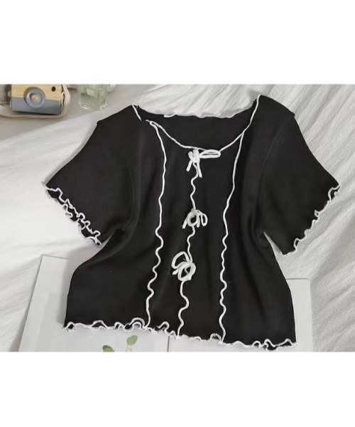 SpRay（スプレイ）の「リボンメロウショートスリーブブラウス（シャツ/ブラウス・レディース・オフホワイト/ブラック・FREE）」の5枚目の写真