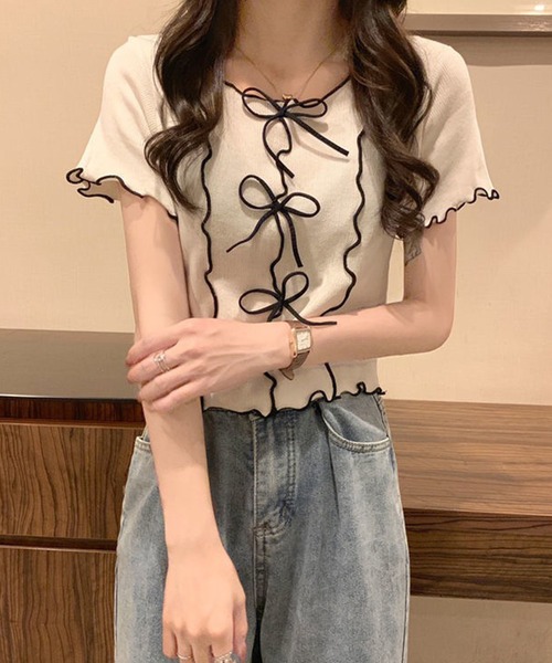 SpRay（スプレイ）の「リボンメロウショートスリーブブラウス（シャツ/ブラウス・レディース・オフホワイト/ブラック・FREE）」の10枚目の写真