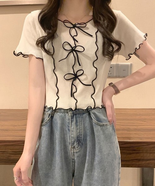 SpRay（スプレイ）の「リボンメロウショートスリーブブラウス（シャツ/ブラウス・レディース・オフホワイト/ブラック・FREE）」の11枚目の写真