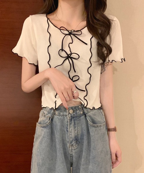 SpRay（スプレイ）の「リボンメロウショートスリーブブラウス（シャツ/ブラウス・レディース・オフホワイト/ブラック・FREE）」の12枚目の写真