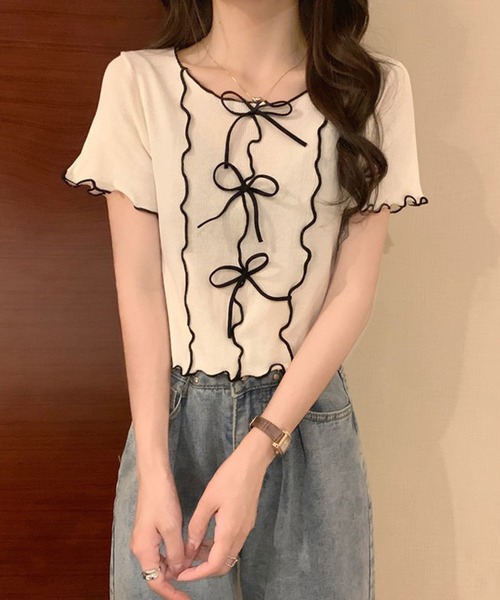 SpRay（スプレイ）の「リボンメロウショートスリーブブラウス（シャツ/ブラウス・レディース・オフホワイト/ブラック・FREE）」の13枚目の写真