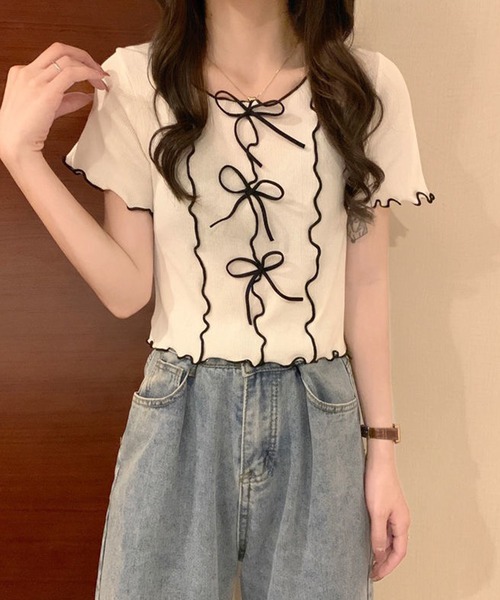 SpRay（スプレイ）の「リボンメロウショートスリーブブラウス（シャツ/ブラウス・レディース・オフホワイト/ブラック・FREE）」の14枚目の写真