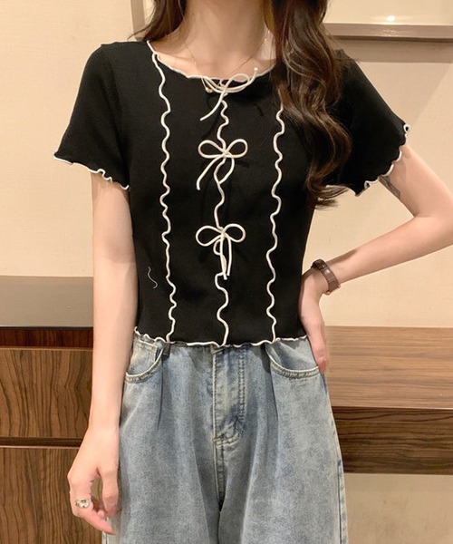 SpRay（スプレイ）の「リボンメロウショートスリーブブラウス（シャツ/ブラウス・レディース・オフホワイト/ブラック・FREE）」の15枚目の写真