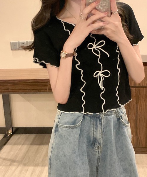 SpRay（スプレイ）の「リボンメロウショートスリーブブラウス（シャツ/ブラウス・レディース・オフホワイト/ブラック・FREE）」の16枚目の写真