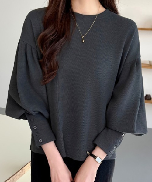 COCOMOMO(ココモモ)の「ロングカフス ボリュームスリーブトップス(Tシャツ/カットソー・レディース・ライトグレー/ベージュ/ダークグレー/ブラック・FREE)」の19枚目の写真