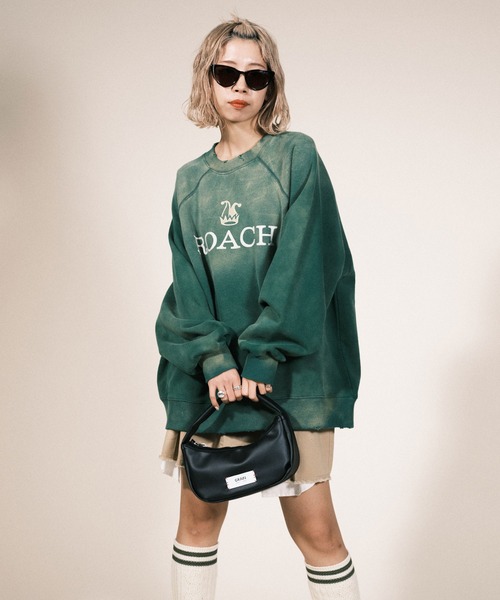 RePRODUCTION LABEL（リプロダクションレーベル）の「【ユニセックス】【RePRODUCTION LABEL / リプロダクションレーベル】ラグランフロントロゴスウェット（スウェット・レディース・グリーン/ブラック・FREE）」の2枚目の写真