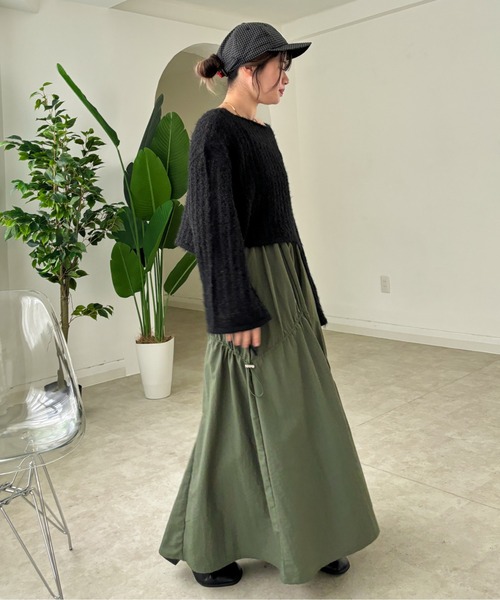 EPIMI E'PIMMY（エピミエピミー）の「ナイロンドロストティアードスカート（スカート・レディース・アイボリー/ブラック/カーキ・MEDIUM）」の19枚目の写真