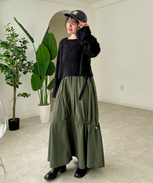 EPIMI E'PIMMY（エピミエピミー）の「ナイロンドロストティアードスカート（スカート・レディース・アイボリー/ブラック/カーキ・MEDIUM）」の21枚目の写真