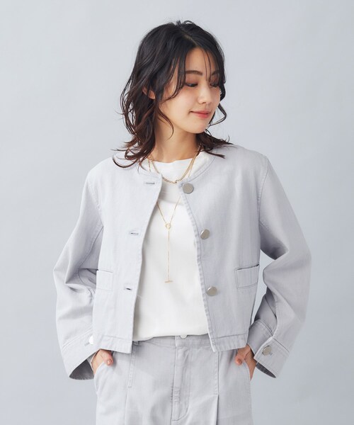 UNTITLED（アンタイトル）の「◆【セットアップ可能】ヴィンテージ ノーカラーデニムジャケット（デニムジャケット・レディース・ライトグレー・00/01/02/03/04/44/48）」の4枚目の写真