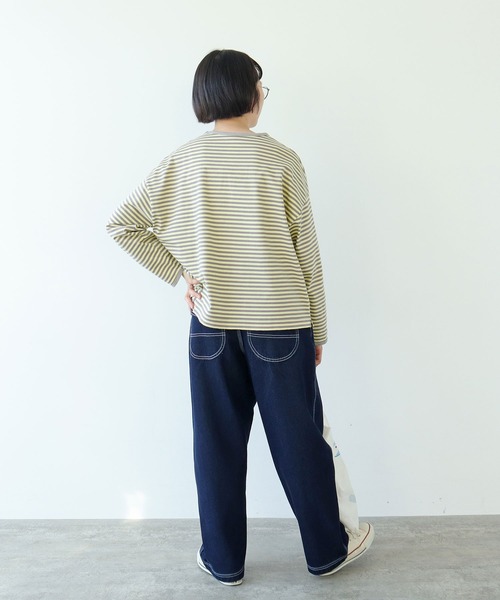 PAR ICI（パーリッシィ）の「ボーダー配色バインダー BIGカットソー（Tシャツ/カットソー・レディース・グリーン/サックスブルー/ピンク系その他/カーキ/ブラック/マスタード/イエロー/オレンジ/ライトブルー/ダークブラウン/グリーン系その他/ピンク系その他2・FREE）」の21枚目の写真