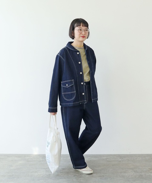 PAR ICI（パーリッシィ）の「ボーダー配色バインダー BIGカットソー（Tシャツ/カットソー・レディース・グリーン/サックスブルー/ピンク系その他/カーキ/ブラック/マスタード/イエロー/オレンジ/ライトブルー/ダークブラウン/グリーン系その他/ピンク系その他2・FREE）」の20枚目の写真