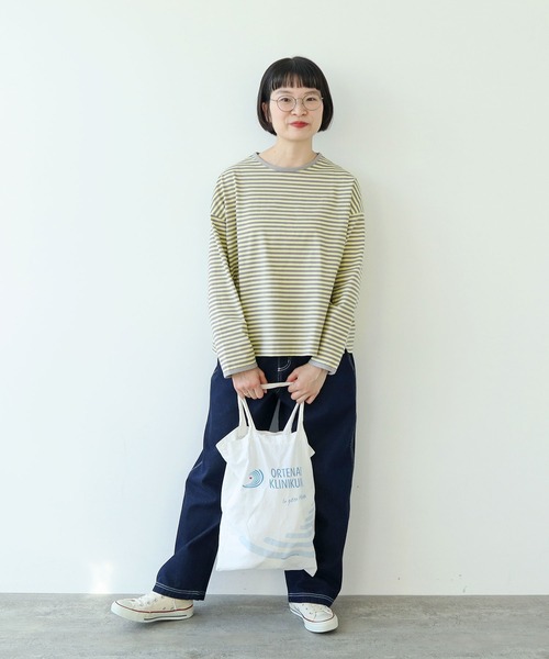 PAR ICI（パーリッシィ）の「ボーダー配色バインダー BIGカットソー（Tシャツ/カットソー・レディース・グリーン/サックスブルー/ピンク系その他/カーキ/ブラック/マスタード/イエロー/オレンジ/ライトブルー/ダークブラウン/グリーン系その他/ピンク系その他2・FREE）」の18枚目の写真