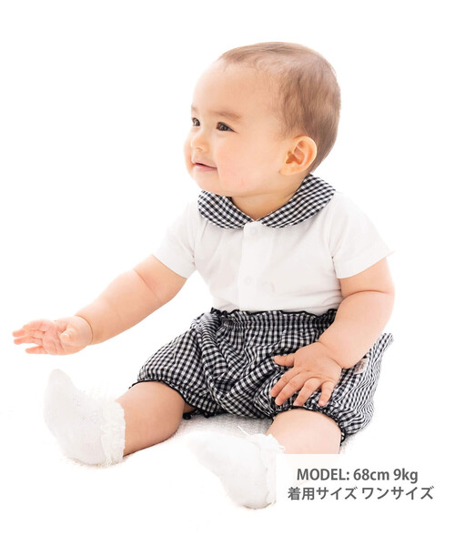 birthday party（バースデイパーティー）の「【お揃い】ギンガムチェック丸襟ショートオール(70~80cm)（ロンパース・キッズ・ブラック系その他・80ｃｍ/70cm）」の5枚目の写真
