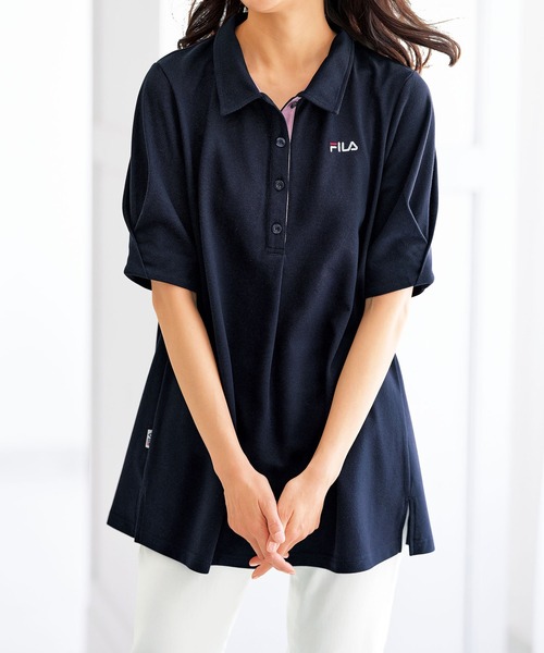 FILA(フィラ)の「<FILA>冷感袖タックポロチュニック(ポロシャツ・レディース・ピンク/サックスブルー/杢グレー/ネイビー・MEDIUM/LARGE/X-LARGE)」の3枚目の写真